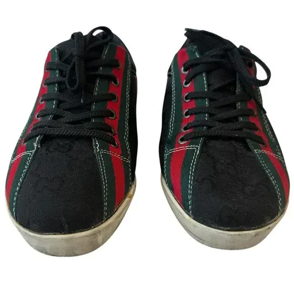 Vintage Gucci Sneakers Black Red Green White Logo Shoes EU Size 40 Women's US 8 - Picture 8 of 12